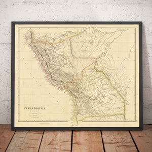 Alte Karte von Peru & Bolivien, 1842 von Pfeilschmied - Ober-Peru, Chile, Südamerika, Anden, La Paz, Lima, Atacama - gerahmt, ungerahmt