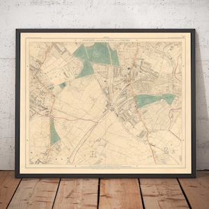 Alte Karte von Süd-London - Streatham, Tooting, Mitcham, Norbury - SW17, SW16, CR4 - Farbgerahmtes oder ungerahmtes Stadtplan Geschenk