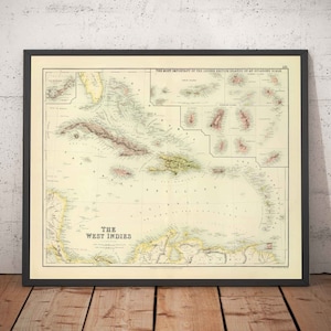 Alte Karte von Westindien, 1872, Fullarton - Bermuda, Kuba, Haiti, Porto Rico, Jamaika, Bahamas, Karibik Karibik - Geschenk ohne Rahmen