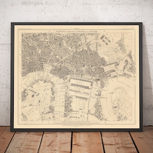 Alte Karte von East London, 1862 - Isle of Dogs, Tower Hamlets, Limehouse, Pappel, Surrey Quays - E1, E3, E14, SE16 Geschenk - gerahmt, ungerahmt