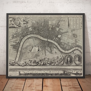 Rara antica mappa di Londra del 1690 di Joannes de Ram - Carta della città con o senza cornice