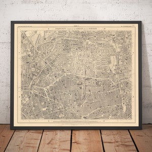 Mapa antiguo del este de Londres, 1862: Hoxton, Haggerston, Dalston, Hackney, Bethnal Green - N1, N5, E8, E2, EC1 - Regalo con marco y sin marco