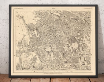 Old Map of West London - Notting Hill, Kensington, Portobello Road, Shepherds Bush, Bayswater - W11, W2, W8, SW7, W14, W6, W12, W10 - Framed