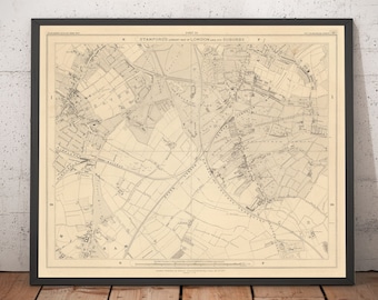 Old Map of South London in 1862 - Streatham, Tooting, Mitcham, Norbury - SW17, SW16, CR4 - Framed or Unframed City Chart Gift
