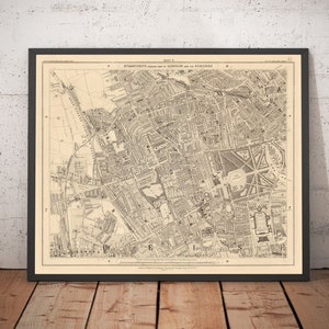 Oude kaart van West-Londen - Notting Hill, Kensington, Portobello Road, Shepherds Bush, Bayswater - W11, W2, W8, SW7, W14, W6, W12, W10 - ingelijst