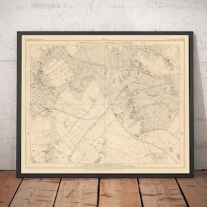 Mapa antiguo del sur de Londres en 1862: Streatham, Tooting, Mitcham, Norbury - SW17, SW16, CR4 - Regalo de mapa urbano con o sin marco