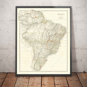 Alte Karte von Brasilien, 1832 von Pfeilschmied - Koloniales Südamerika - Königreich Portugal, Kaiser Petro, Amazonas - Geschenk ohne Rahmen