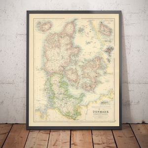 Carte ancienne du Danemark et du Schleswig-Holstein, 1872 par Fullarton - Islande, Îles Féroé, Royaume de Zélande, Copenhague - Cadeau encadré, non encadré
