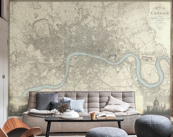 Old Map Wallpaper - Create Personalised Antique Wall Art Mural - Pasted or Peel & Stick - London, Dublin, Edinburgh - Customised Any Size