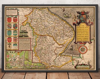 Old Antique Collectable Tudor map of Surrey England John Speed 1600/'s Reprint