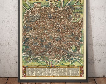 Old Map of Rome, 1588 by Georg Braun - Forum, Pantheon, Circus Maximus, Colosseum, Vatican City, Ancient Ruins - Framed, Unframed