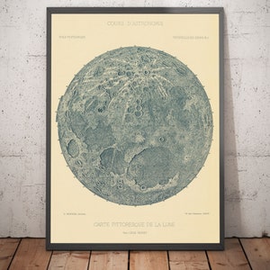 Old Moon Illustration, 1888 von Leon Fenet - Französische Mondkarten-Lithographie - Monochrom, gerahmt, ungerahmt