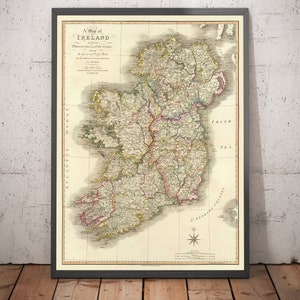 Rare Old Map of Ireland in 1798 by W. Faden - Rare Colour Atlas Map - Dublin, Belfast, Cork, Ulster, Leinster - Big Framed or Unframed Gift