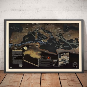 Old World War 2 Map: Mediterranean, 1944 - South Europe & North Africa - Italy, Spain, France - NavWarMap No.1 - Framed Unframed