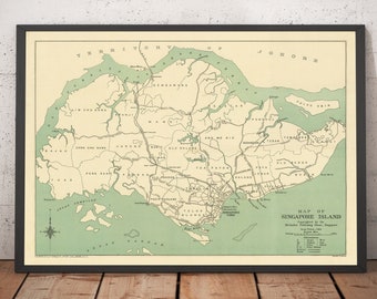 シンガポール島の古地図、1920年 - 道路、鉄道、センバワン