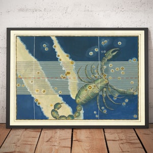 Antiguo mapa estelar de Escorpio, 1603, de Johann Bayer - Carta astrológica del zodíaco - El signo de Escorpio - Con marco y sin marco