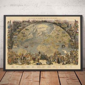 Old World Map, 1876 - "A Tour of the World" from Le Monde - 19th Century Exploration, History, Colonialism - Framed, Unframed