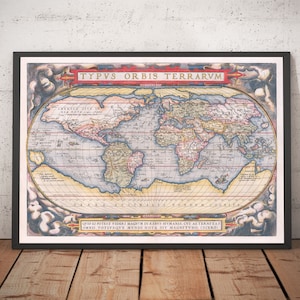 Old World Map, 1570 - The First World Atlas - by Abraham Ortelius - Rare Framed, Unframed Gift