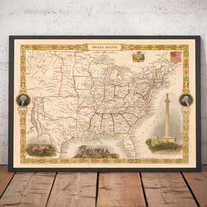 Alte Karte der USA, 1851 von Tallis & Rapkin - Großes Gebiet von Texas, Western und Missouri, Amerika mit ungeraden Grenzen - Geschenk ohne Rahmen