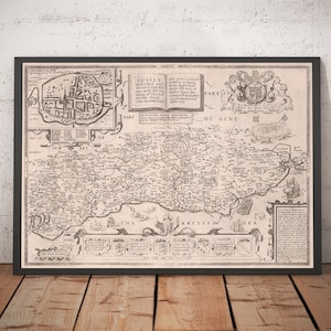SUSSEX Framed & Mounted Hand Coloured Replica John Speed 1610 Old map FREE POST 