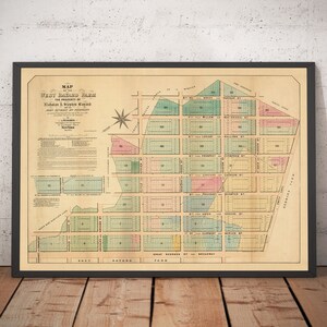 Mapa antiguo de SoHo, Nueva York, 1868 por John Bute Holmes - Estudio de tierras agrícolas de Manhattan, Broadway, Bleeker, Houston St. - Con marco, sin marco