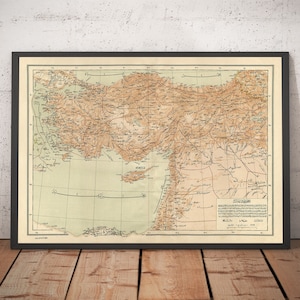Alte arabische Landkarte der Türkei von Hafız Ali Eşref, 1893 - Syrien, Palästina, Osmanisches Reich, Schwarzes Meer, Anatolien - gerahmt, ungerahmt
