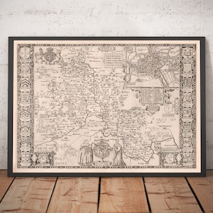 Old Map of Oxfordshire, 1611 by John Speed - Oxford, Banbury, Abingdon, Bicester, Chipping Norton - Personalised  - Framed or Unframed