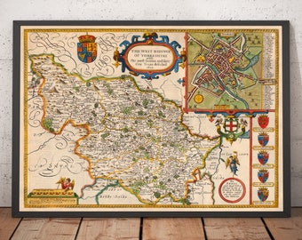 19世紀 イギリスとウェールズの古地図　ガラス額縁　木製フレーム付き 19世紀 イギリスとウェールズの古地図 ガラス額縁 木製フレーム
