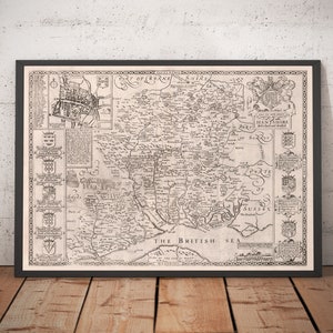 Old Map of Hampshire, 1611 by Speed -  Winchester, Portsmouth, Southampton, Basingstoke, Farnborough, Havant - Framed or Unframed