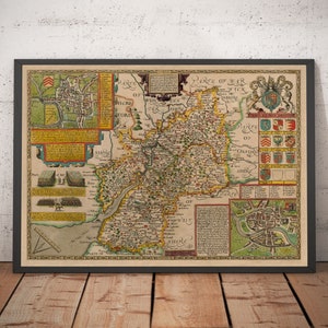 Alte Karte von Gloucestershire, 1611, John Speed - Bristol, Cheltenham, Gloucester, Kingswood, Filton, Cotswolds - gerahmt oder ungerahmt