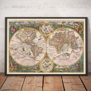 Alte Weltkarte, 1596 - seltene, frühe Atlaskarte von Johannes Battista Vrients - Gerahmte, ungerahmte Karte