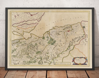 Old Map of Inverness, Highlands and Moray in 1654 by Joan Blaeu, Timothy Pont - Moy, Elgin, Loch Ness - Framed or Unframed