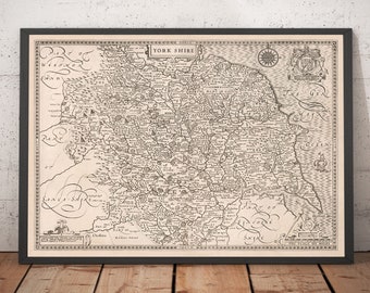 Old Map of Yorkshire in 1611 by John Speed - Hull, York, Middlesbrough, Sheffield, Leeds - North, East, West -  Framed or Unframed