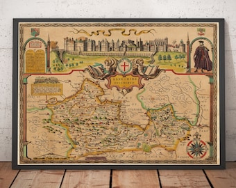 Old Map of Berkshire 1611 by John Speed - Reading, Slough, Bracknell, Maidenhead, Henley, Eton, Windsor Castle - Framed Unframed