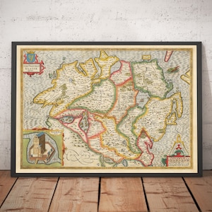 Ancienne carte de l'Ulster, Irlande du Nord en 1611 par Speed - Belfast, Derry (pas Londonderry), comté d'Antrim & Down - Avec ou sans cadre