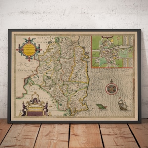 Alte Karte von Leinster, Irland Irland im Jahr 1611 von John Speed - County Dublin, Kilkenny, Meath, Drogheda - Ungerahmt