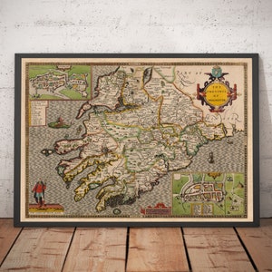 Alte Karte von Munster, Irland im Jahr 1611 von John Speed - County Cork, Clare, Kerry, Limerick, Tipperary, Waterford - gerahmt, ungerahmt