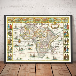 Alte Landkarte Afrika von Johannes Blaeu, 1635 - Seltene Atlas Karte Kontinent - Gerahmt oder Ungerahmt Kolonialstil