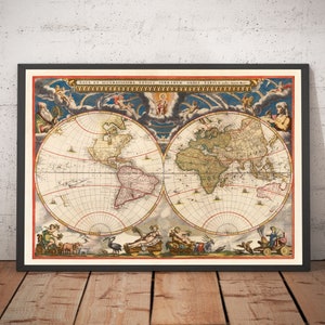 Carte de l'Atlas du Vieux Monde, 1662 par Joan Blaeu - Rare carte coloriée à la main, encadrée ou non