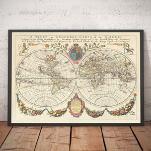 Old World Map from 1671 by Richard Blome - Rare First English World Atlas Wall Chart - Framed, Unframed