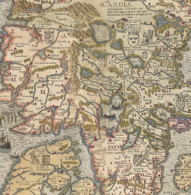 Scandinavian Rivers Map Old Sea Map of Scandinavia, 1539 - Carta Marina by Olaus Magnus ...