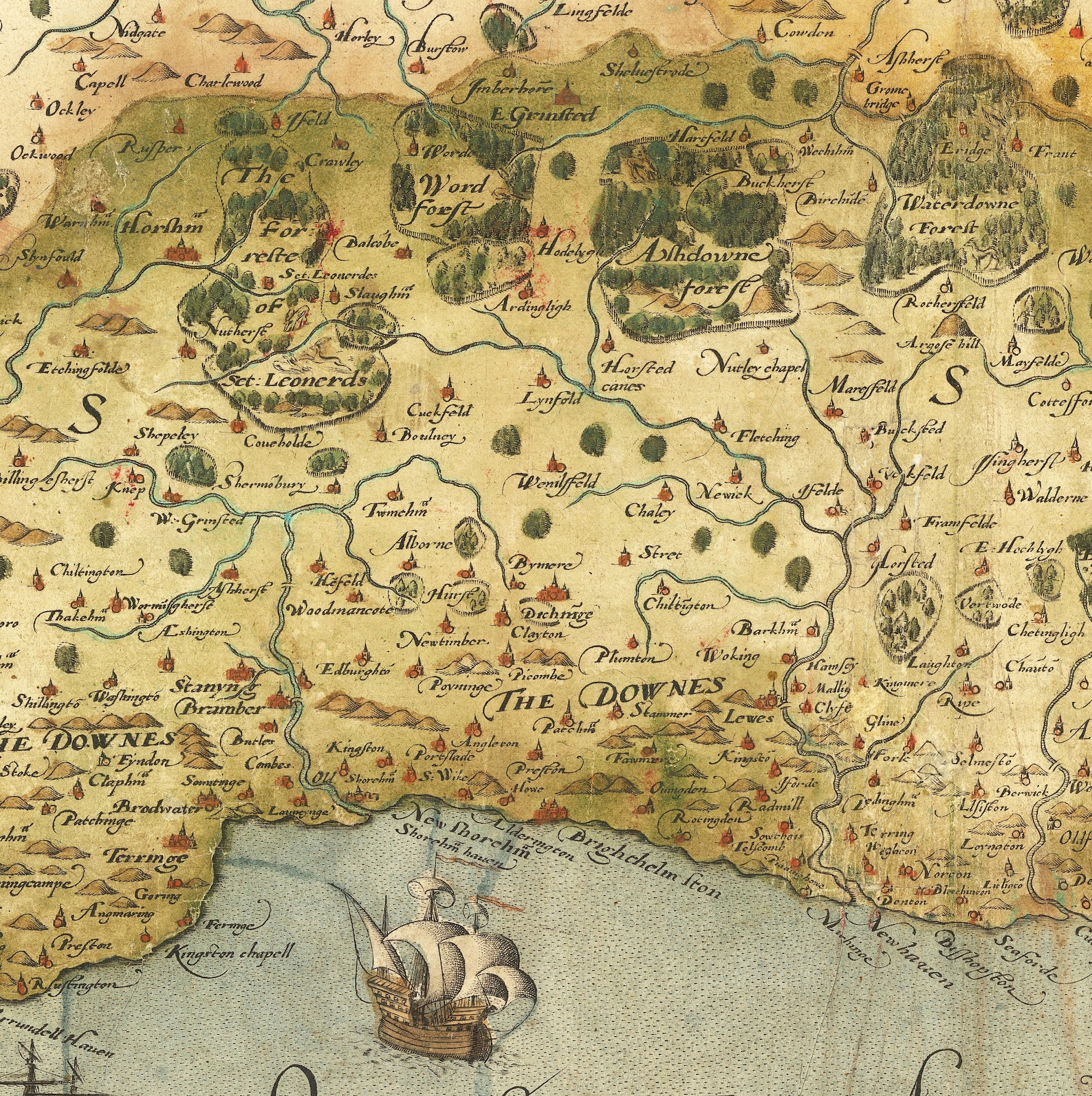 Old Map of Southeast England in 1575 London Kent Sussex - Etsy UK