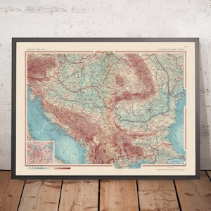 Old Map of Yugoslavia and Danube Countries, 1967: Detailed Political and Physical Map, Inset of Belgrade