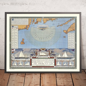 Old America’s Cup Map by Clegg, 1934: Yacht Race, Newport, Martha's Vineyard, Endeavour vs. Rainbow