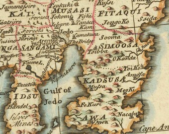 1744 年にボーエンが作成した日本の古地図 - 東京、京都、大阪