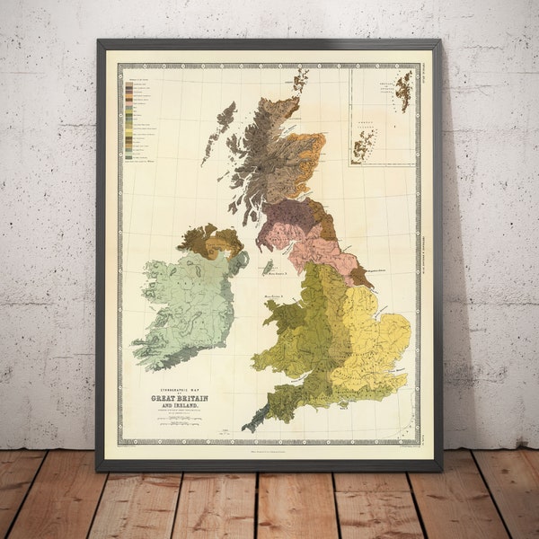 Old Map of Ancient Britain, 1856 - Wales, Picts, Celtic Iron Age Tribes, Silures, Roman Conquest - Ethnography Chart - Framed, Unframed Gift