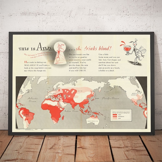 Old World Map By Dr Seuss 1943 Us Army Malaria Wall Chart Etsy 日本
