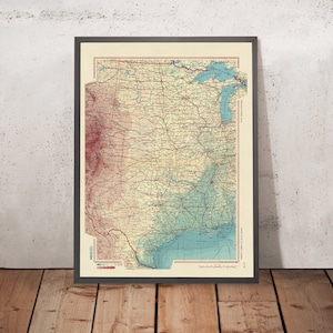 Old Map of Central USA, 1967: Chicago, New Orleans, Rocky Mountains, Mississippi River