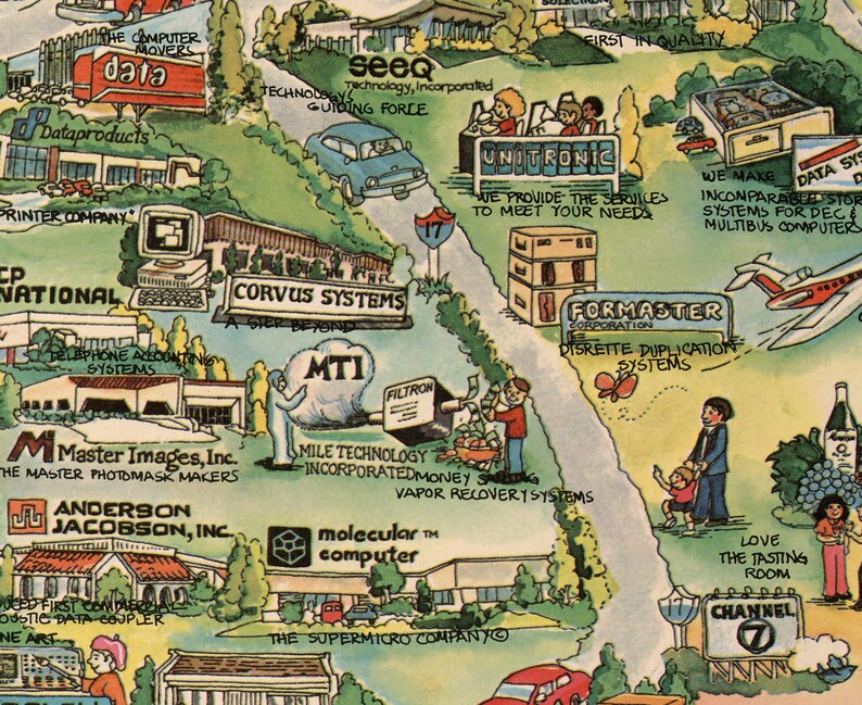 Unitronic Map Old Map of Silicon Valley, 1982 - Pictorial Chart of Mountainview ...