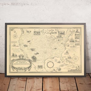 Old Pictorial Map of the United States by Clegg, 1926